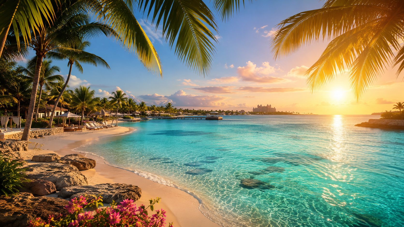Turquoise Nassau water and resort coastline